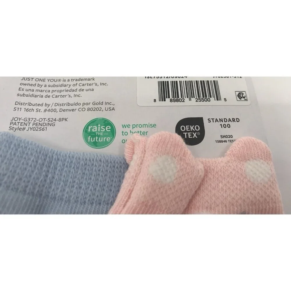 Carters Socks Baby Girls 3-12 Months 8 Pack‎ Pink Purple Green Blue